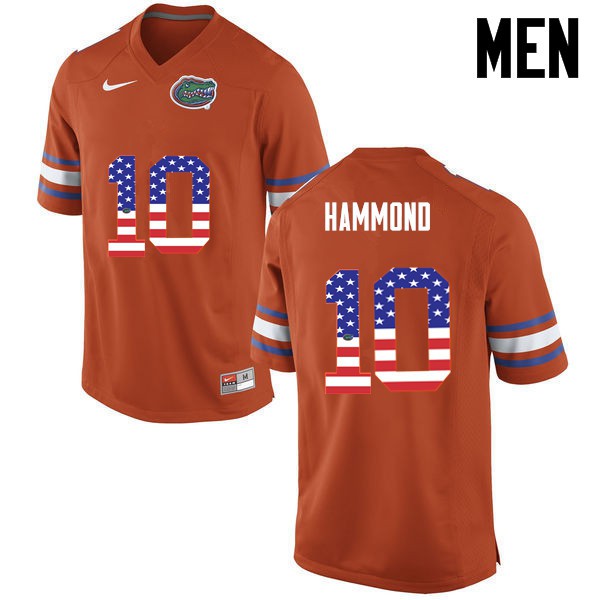 Florida Gators Men #10 Josh Hammond College Football USA Flag Fashion Orange